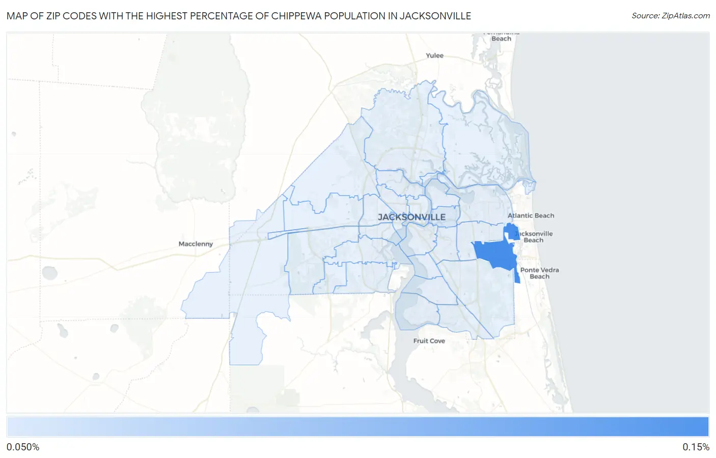 Zip Codes with the Highest Percentage of Chippewa Population in Jacksonville Map