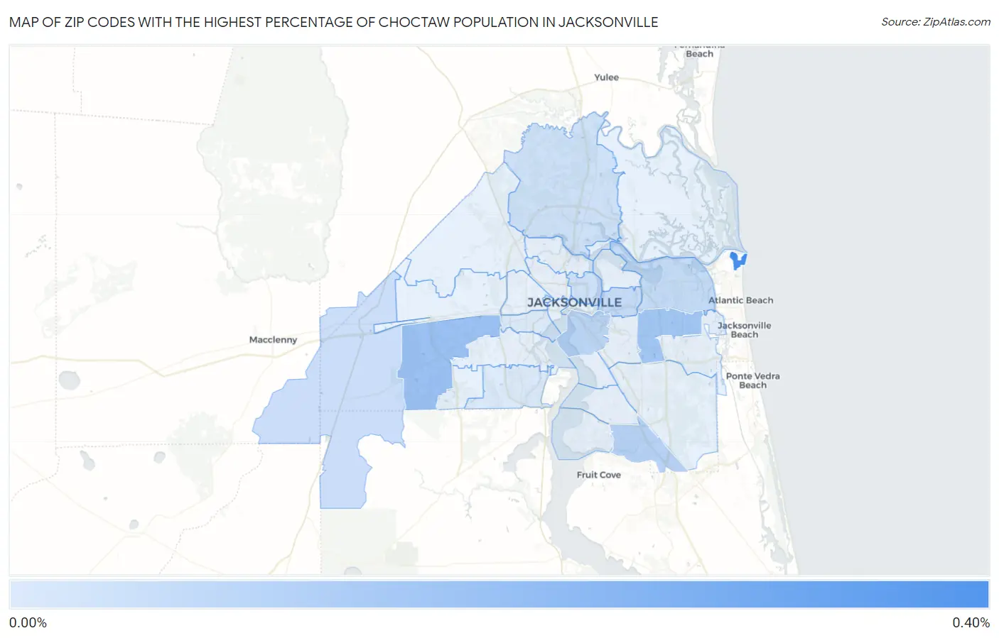Zip Codes with the Highest Percentage of Choctaw Population in Jacksonville Map