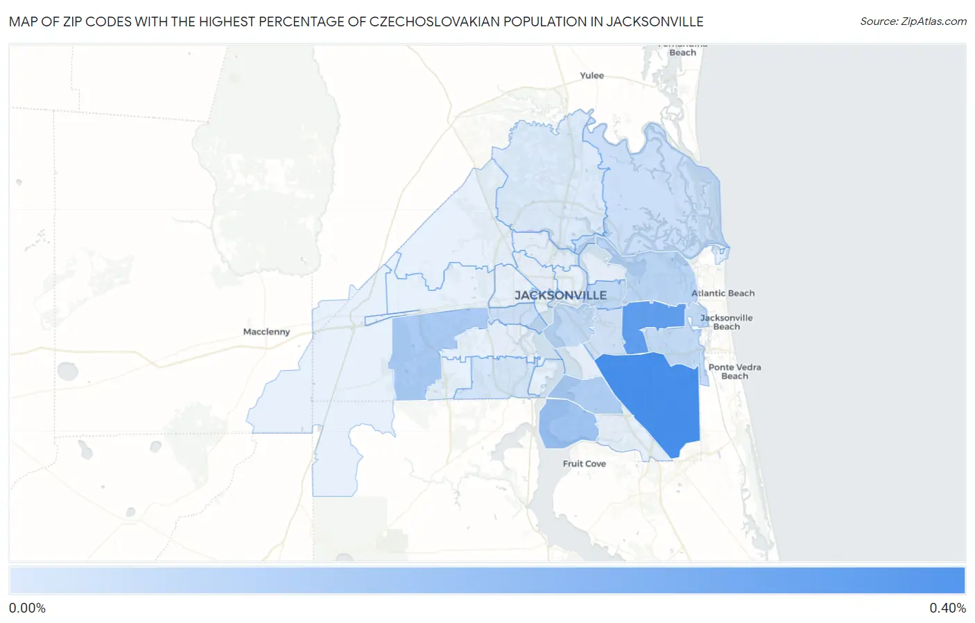 Zip Codes with the Highest Percentage of Czechoslovakian Population in Jacksonville Map