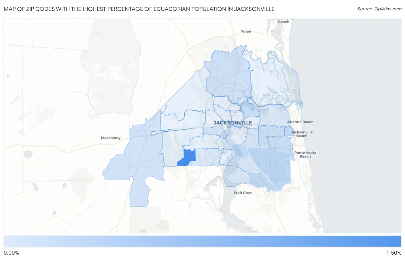 Zip Codes with the Highest Percentage of Ecuadorian Population in Jacksonville Map