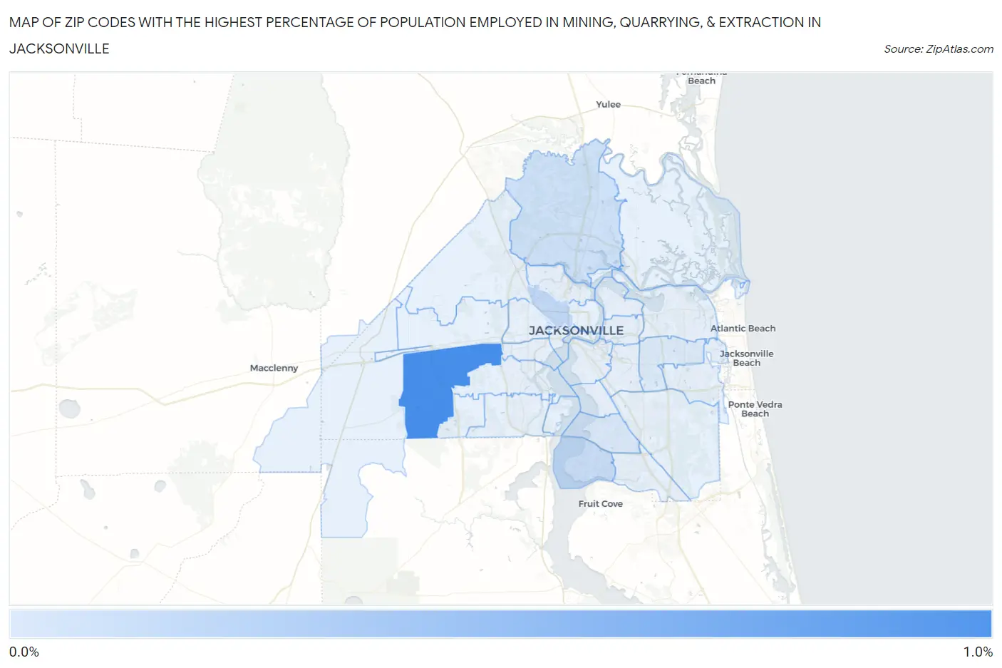 Zip Codes with the Highest Percentage of Population Employed in Mining, Quarrying, & Extraction in Jacksonville Map