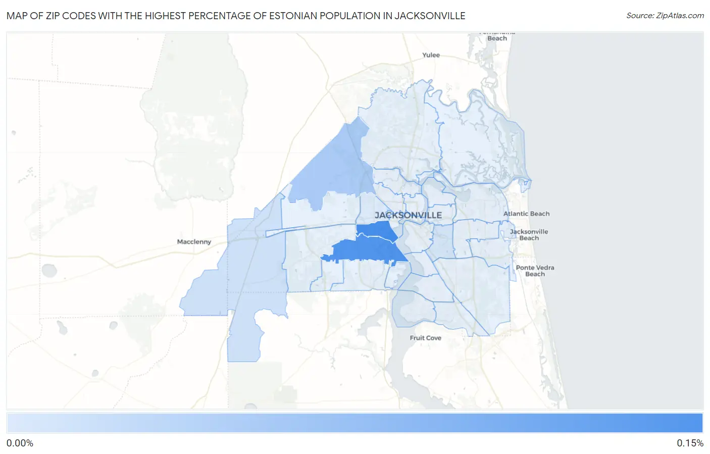 Zip Codes with the Highest Percentage of Estonian Population in Jacksonville Map
