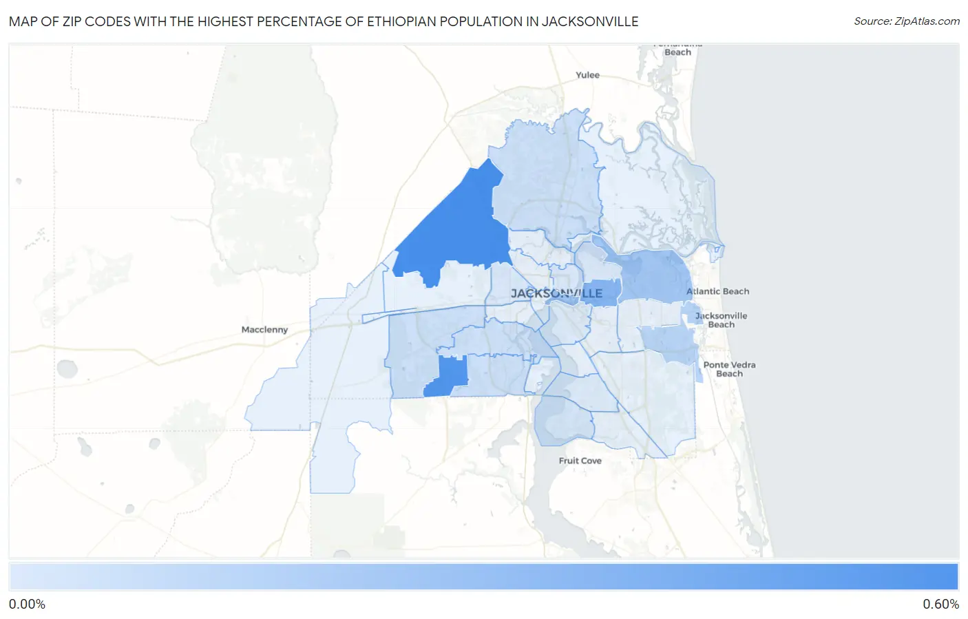 Zip Codes with the Highest Percentage of Ethiopian Population in Jacksonville Map