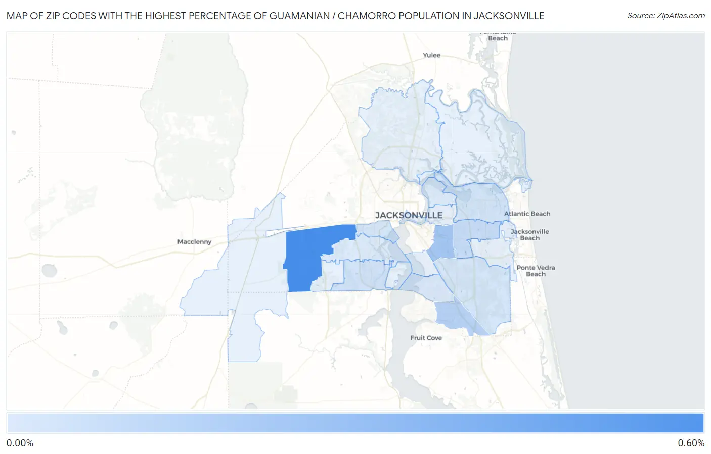 Zip Codes with the Highest Percentage of Guamanian / Chamorro Population in Jacksonville Map