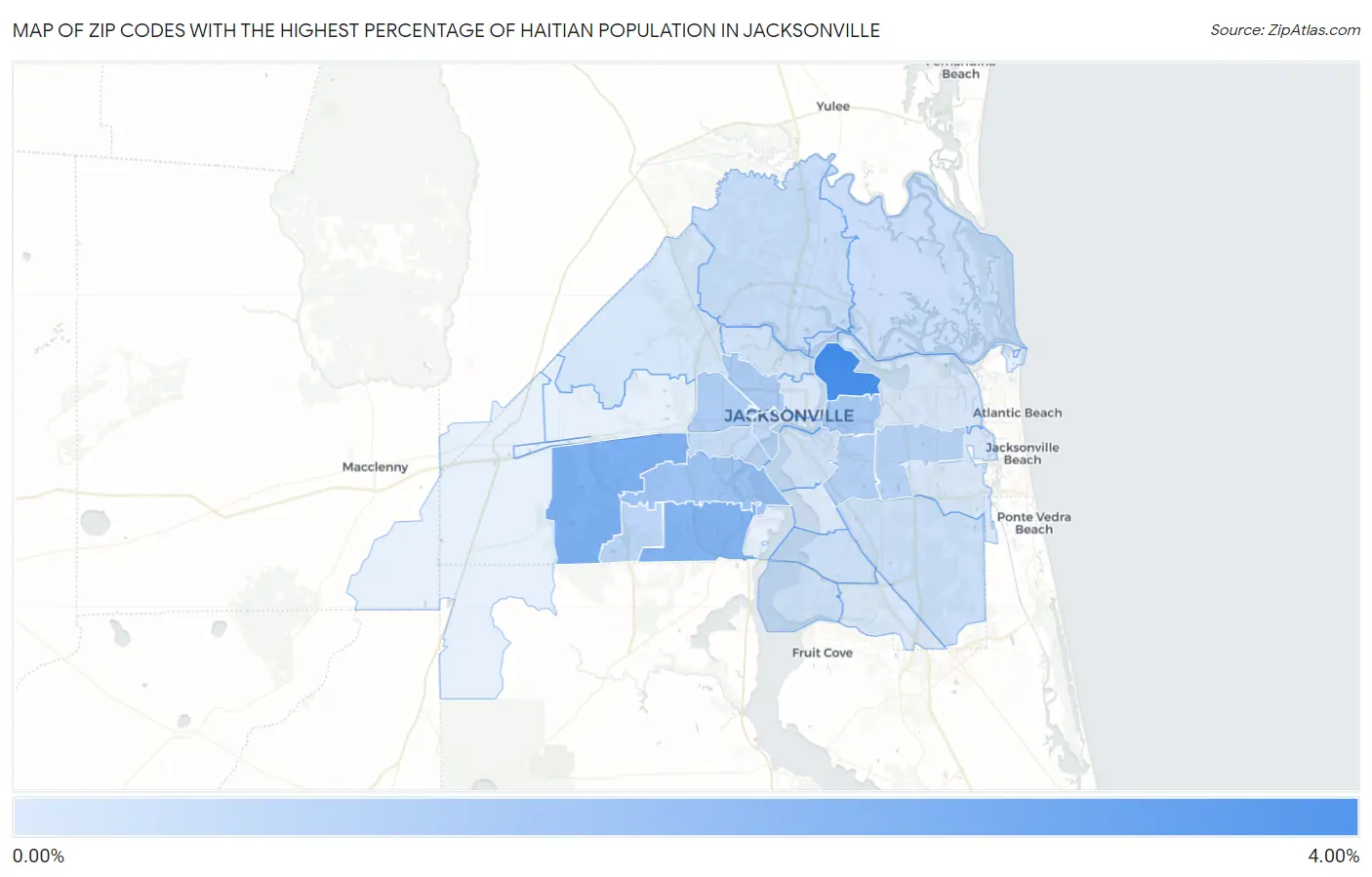 Zip Codes with the Highest Percentage of Haitian Population in Jacksonville Map