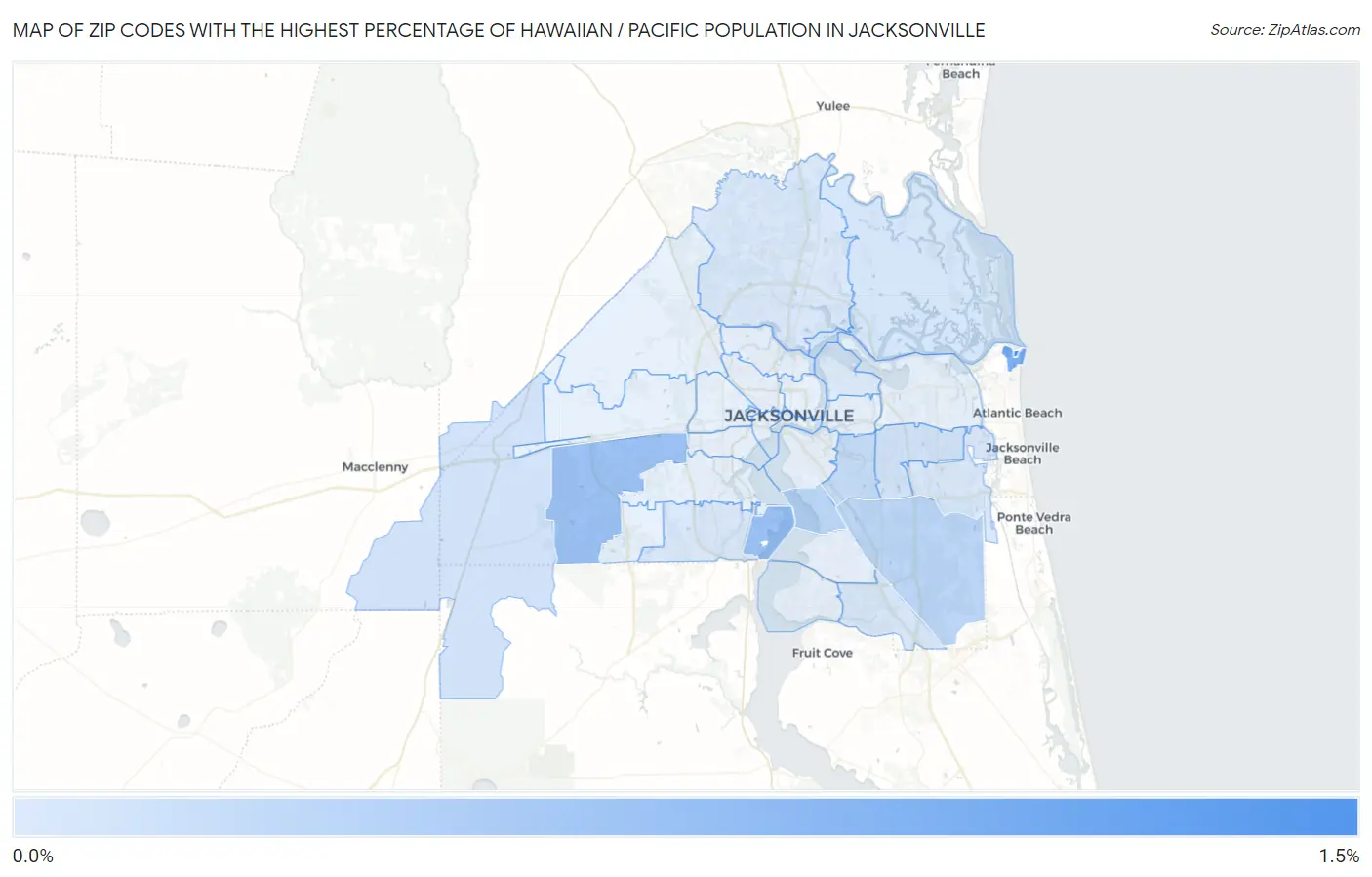 Zip Codes with the Highest Percentage of Hawaiian / Pacific Population in Jacksonville Map