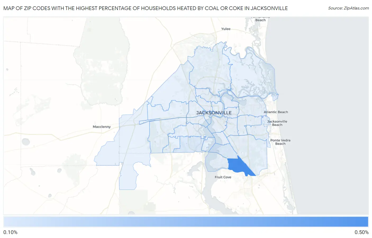 Zip Codes with the Highest Percentage of Households Heated by Coal or Coke in Jacksonville Map