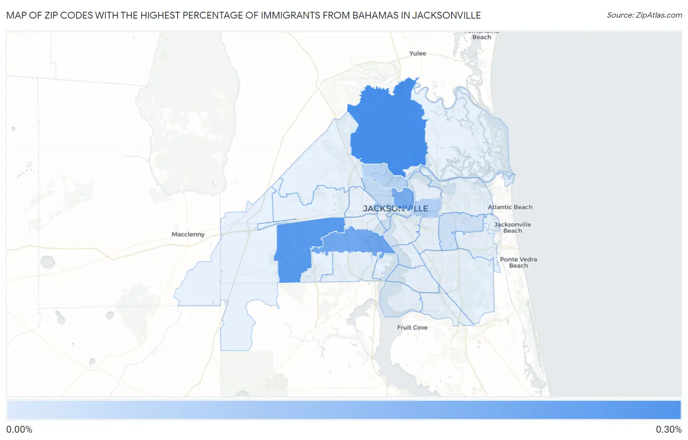 Zip Codes with the Highest Percentage of Immigrants from Bahamas in Jacksonville Map