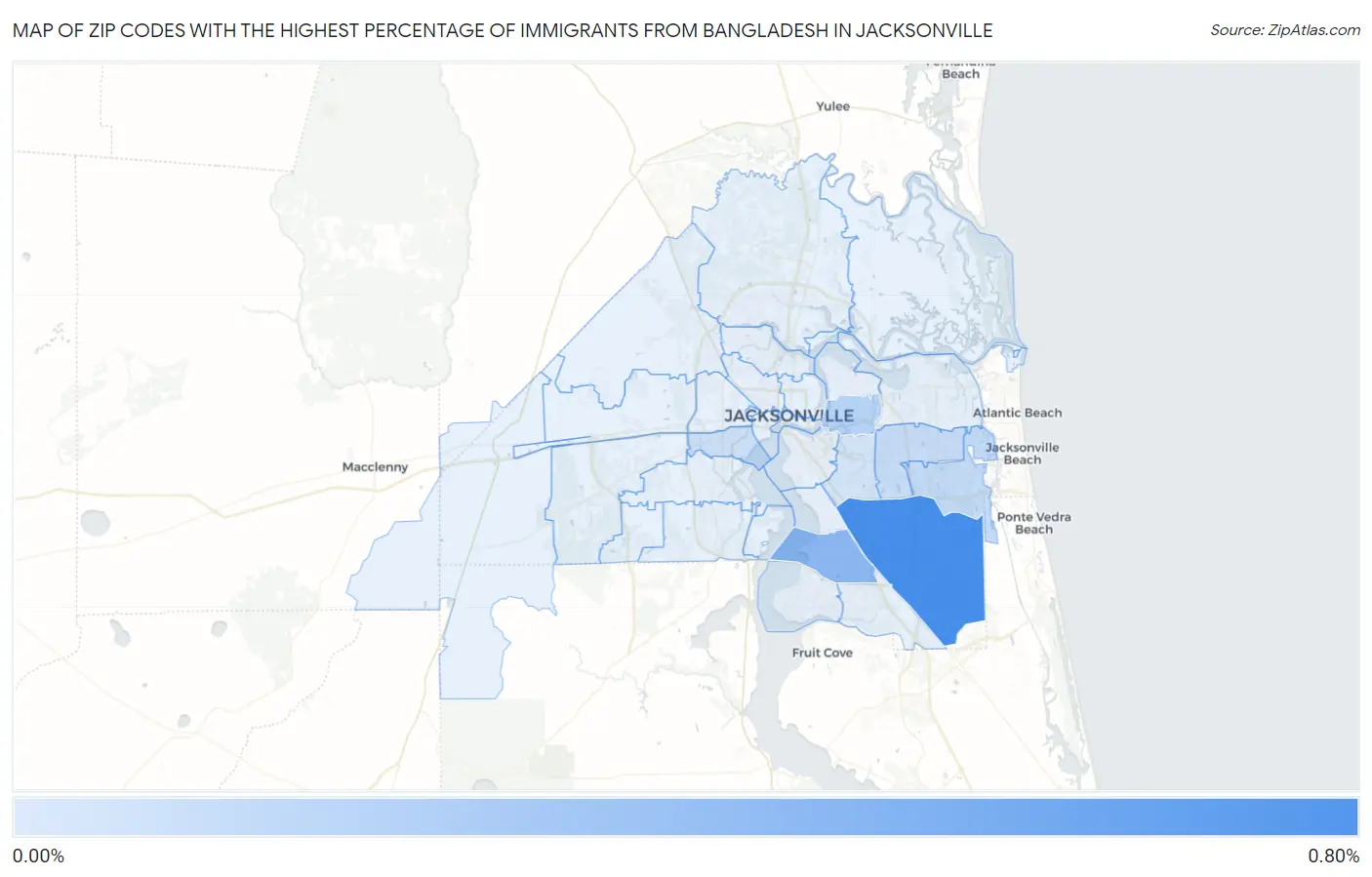 Zip Codes with the Highest Percentage of Immigrants from Bangladesh in Jacksonville Map
