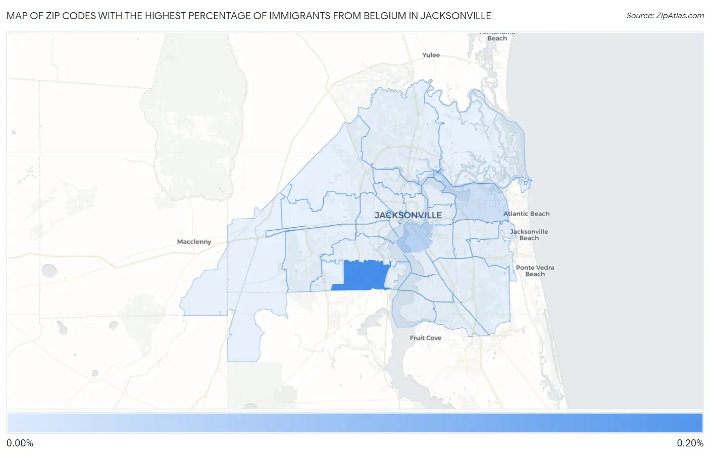 Zip Codes with the Highest Percentage of Immigrants from Belgium in Jacksonville Map