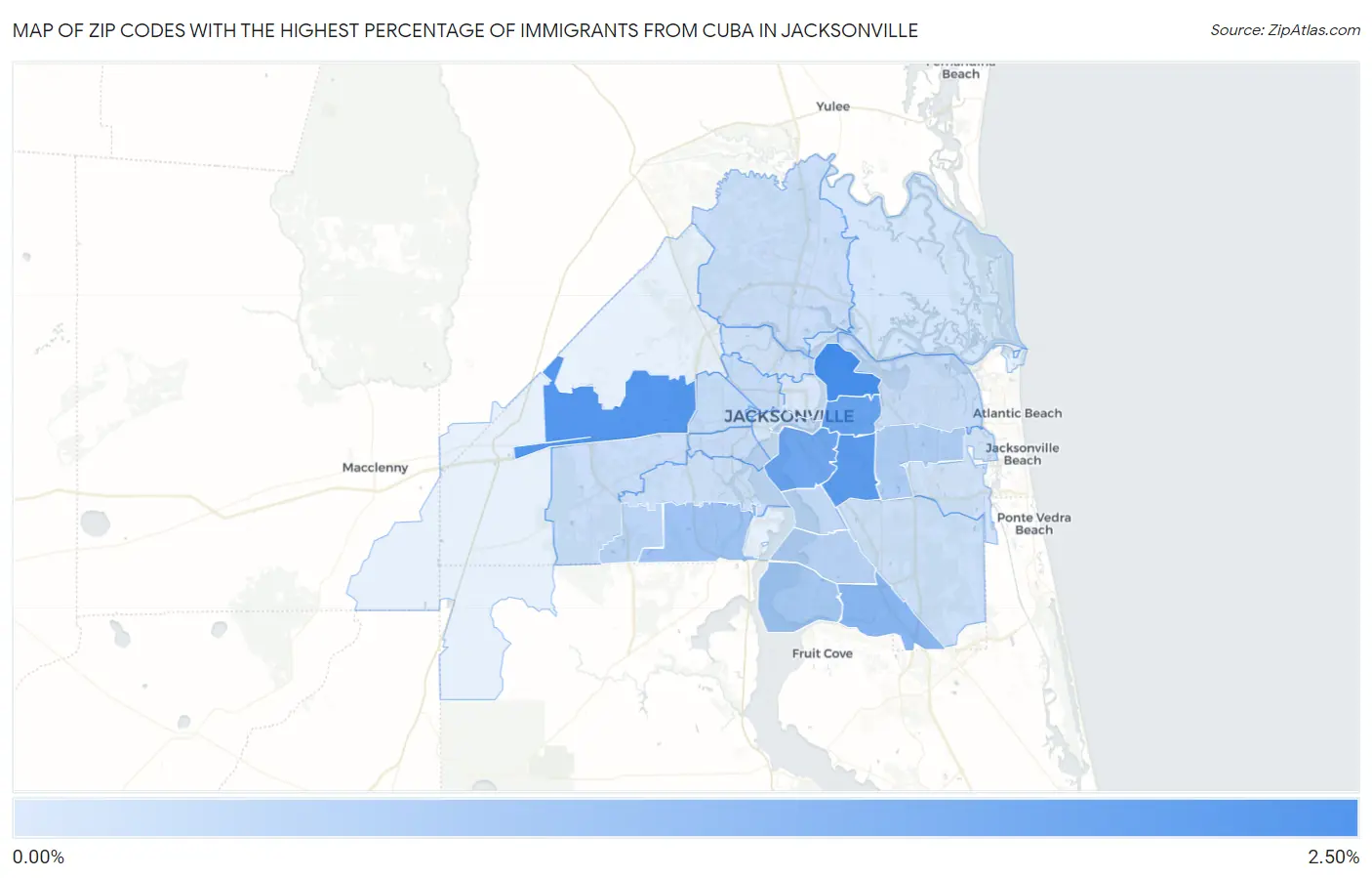 Zip Codes with the Highest Percentage of Immigrants from Cuba in Jacksonville Map
