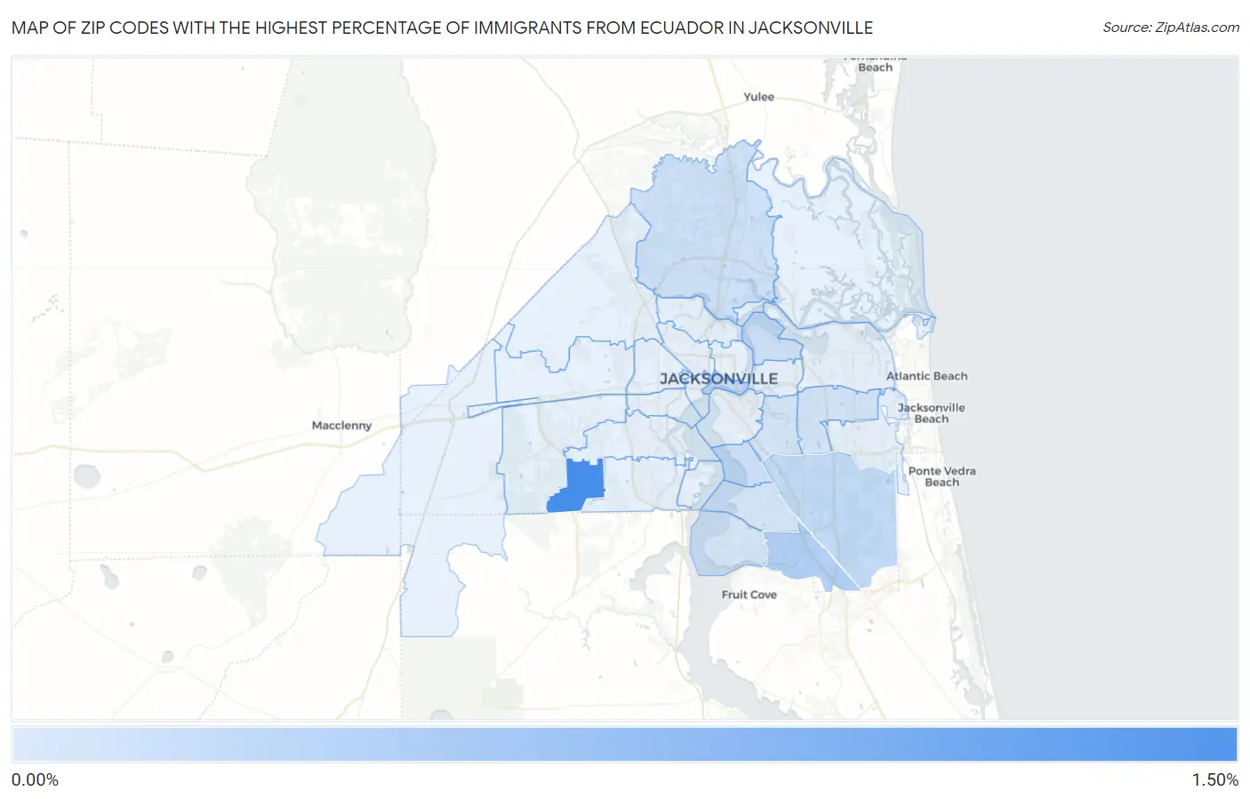 Zip Codes with the Highest Percentage of Immigrants from Ecuador in Jacksonville Map