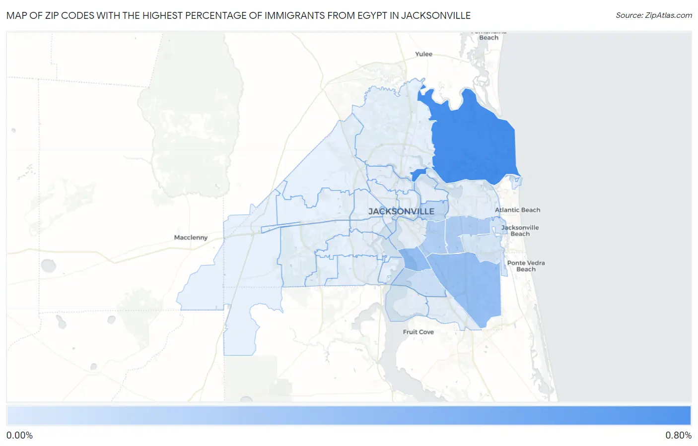 Zip Codes with the Highest Percentage of Immigrants from Egypt in Jacksonville Map