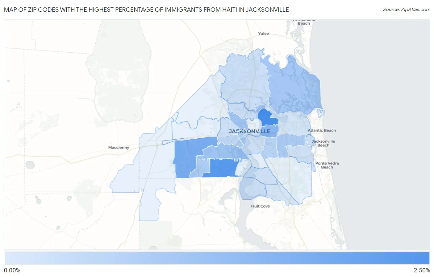 Zip Codes with the Highest Percentage of Immigrants from Haiti in Jacksonville Map