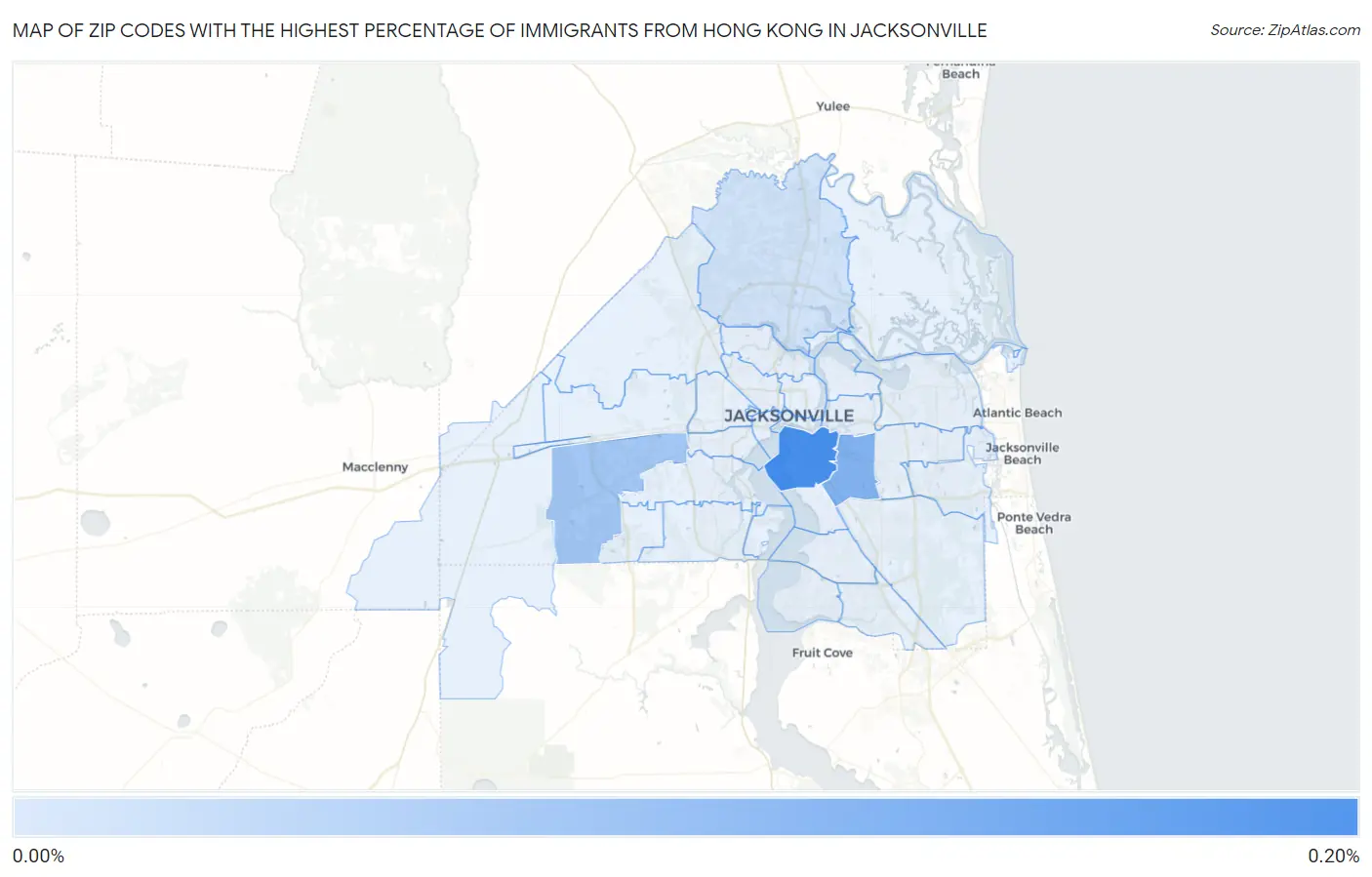Zip Codes with the Highest Percentage of Immigrants from Hong Kong in Jacksonville Map