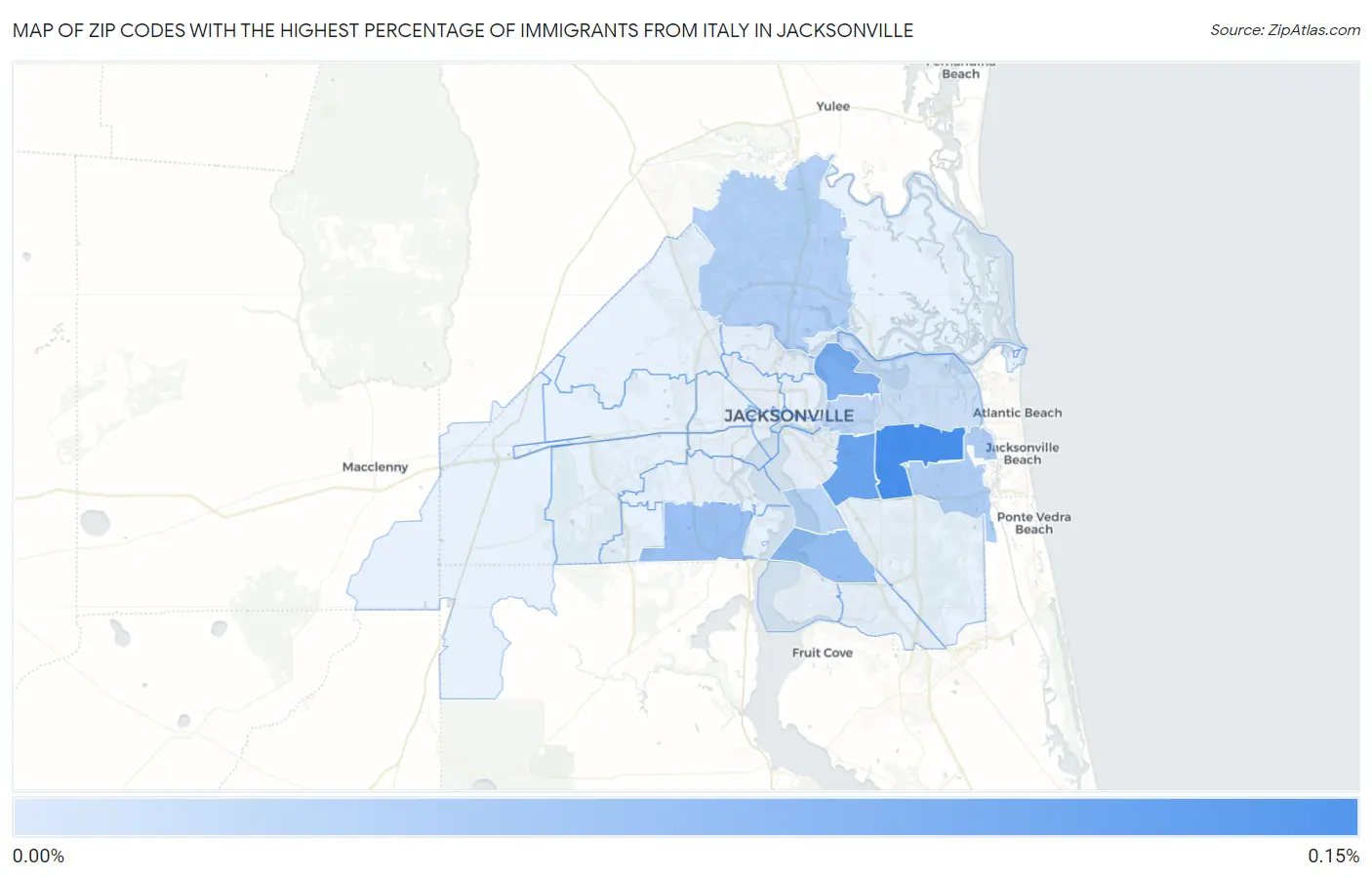 Zip Codes with the Highest Percentage of Immigrants from Italy in Jacksonville Map