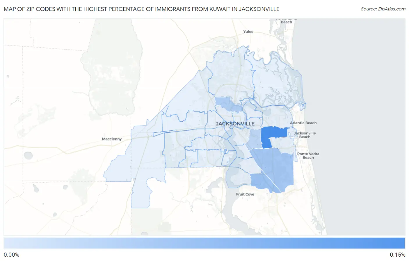 Zip Codes with the Highest Percentage of Immigrants from Kuwait in Jacksonville Map