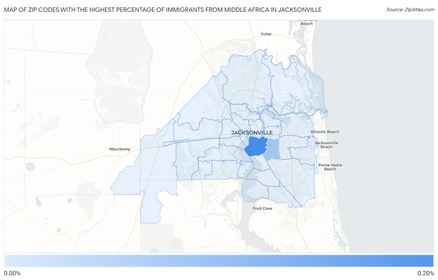 Zip Codes with the Highest Percentage of Immigrants from Middle Africa in Jacksonville Map