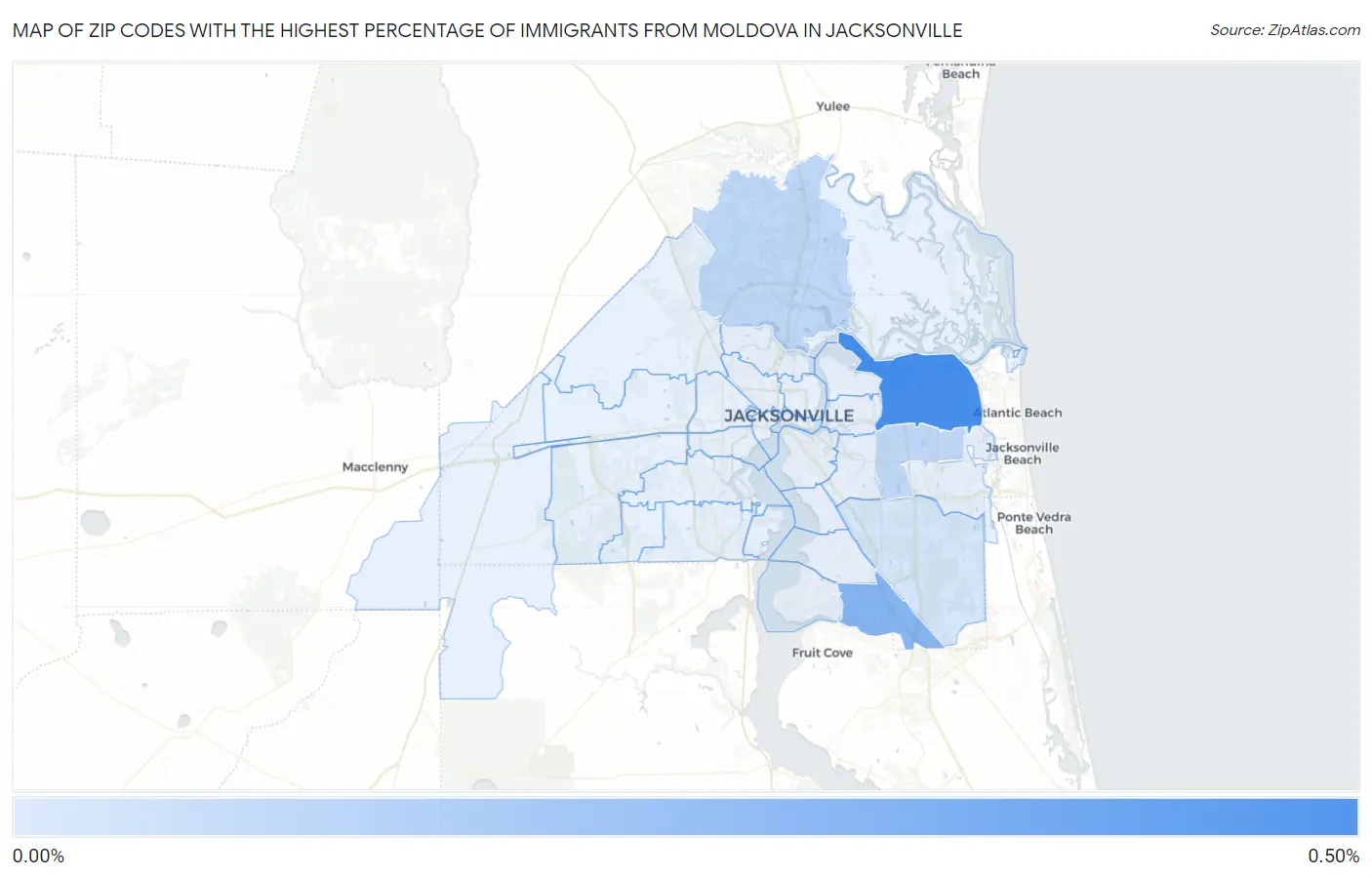 Zip Codes with the Highest Percentage of Immigrants from Moldova in Jacksonville Map