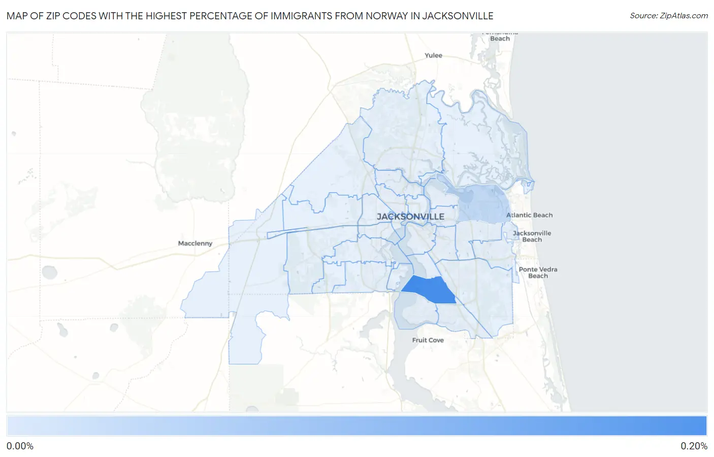 Zip Codes with the Highest Percentage of Immigrants from Norway in Jacksonville Map