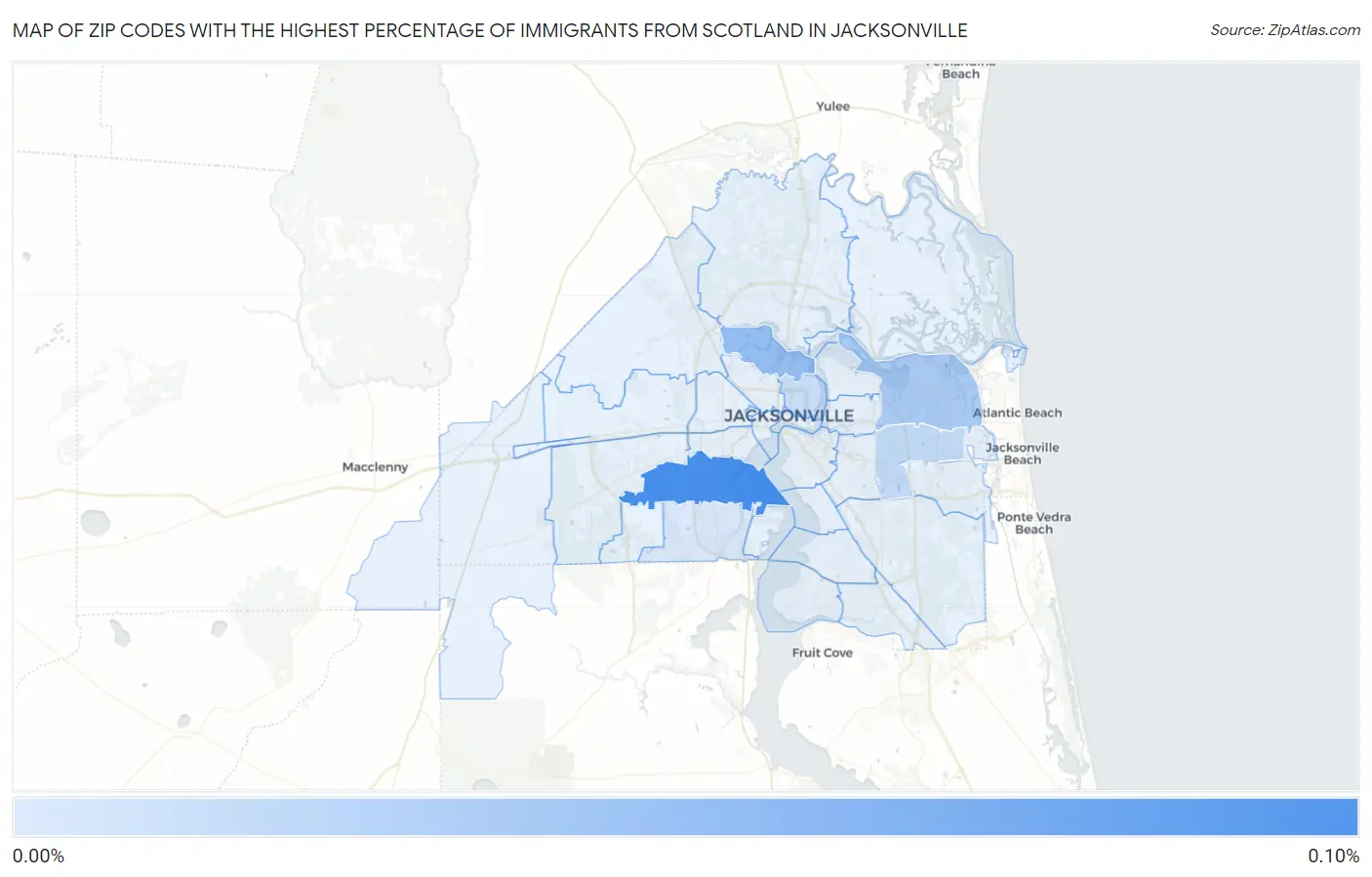 Zip Codes with the Highest Percentage of Immigrants from Scotland in Jacksonville Map