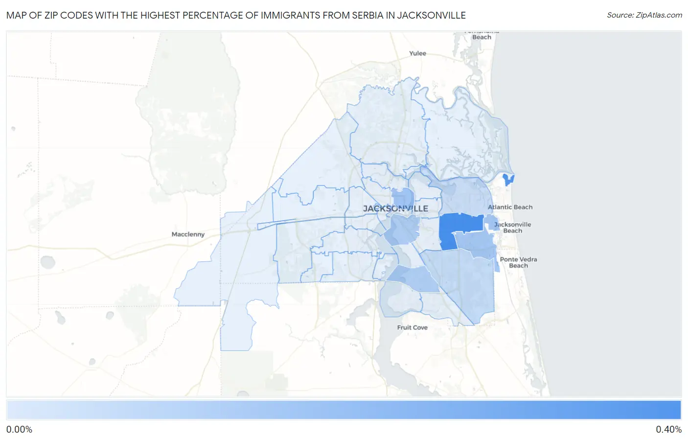 Zip Codes with the Highest Percentage of Immigrants from Serbia in Jacksonville Map