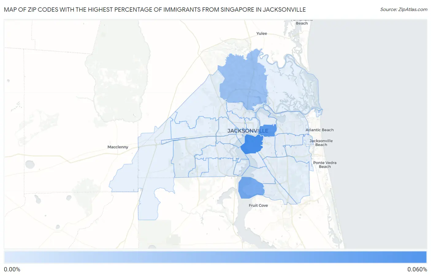 Zip Codes with the Highest Percentage of Immigrants from Singapore in Jacksonville Map