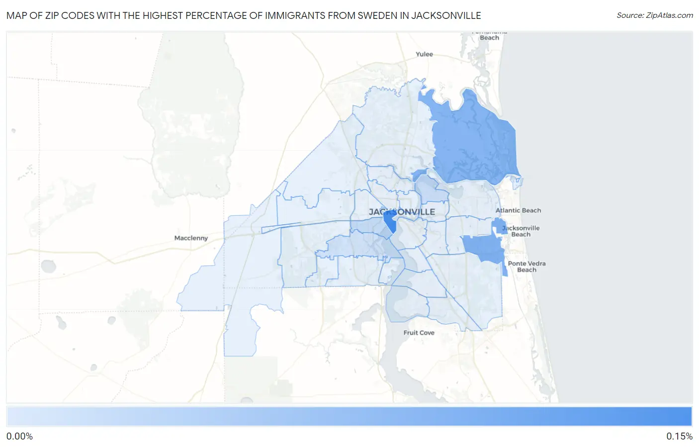 Zip Codes with the Highest Percentage of Immigrants from Sweden in Jacksonville Map