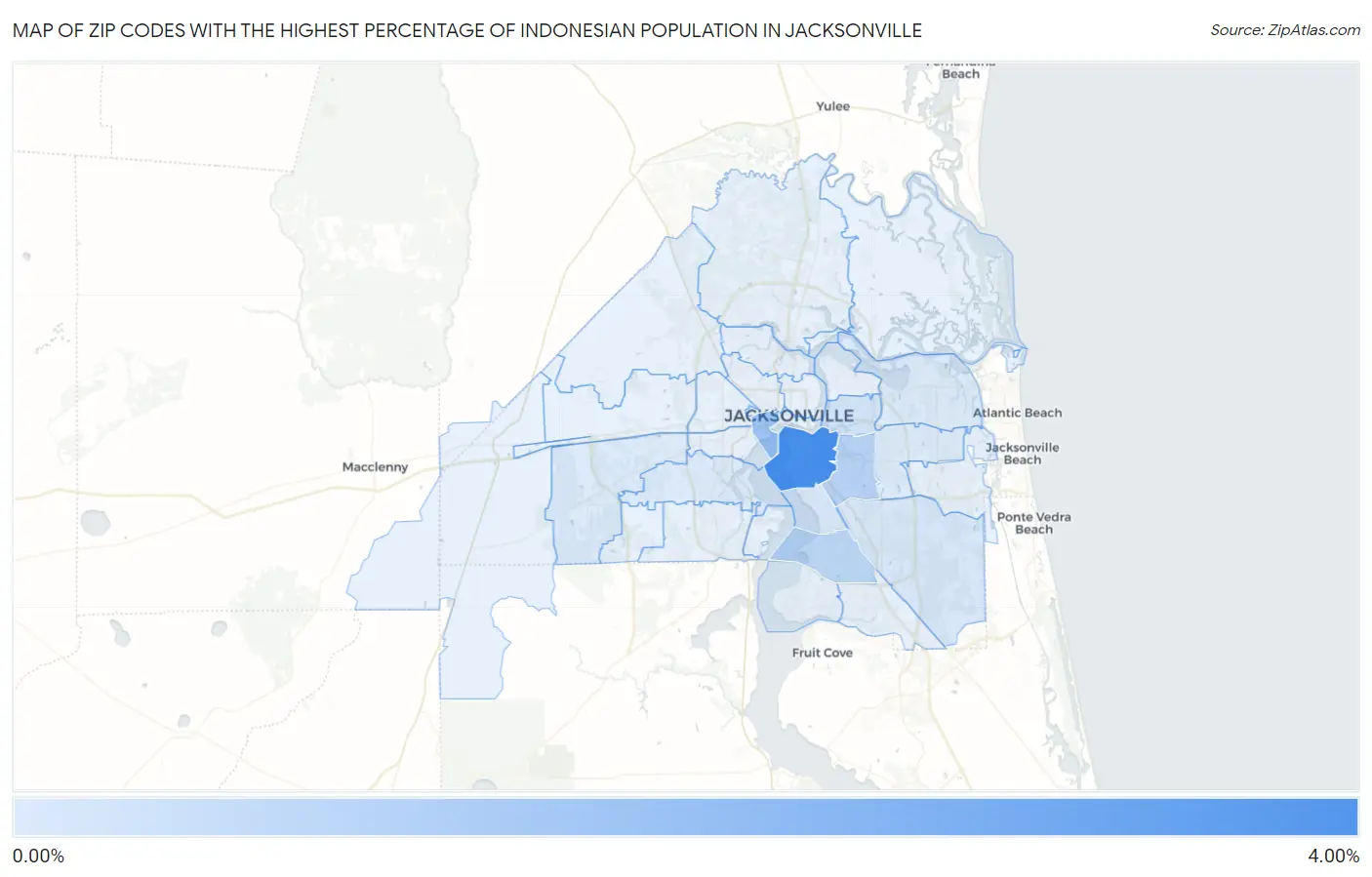 Zip Codes with the Highest Percentage of Indonesian Population in Jacksonville Map