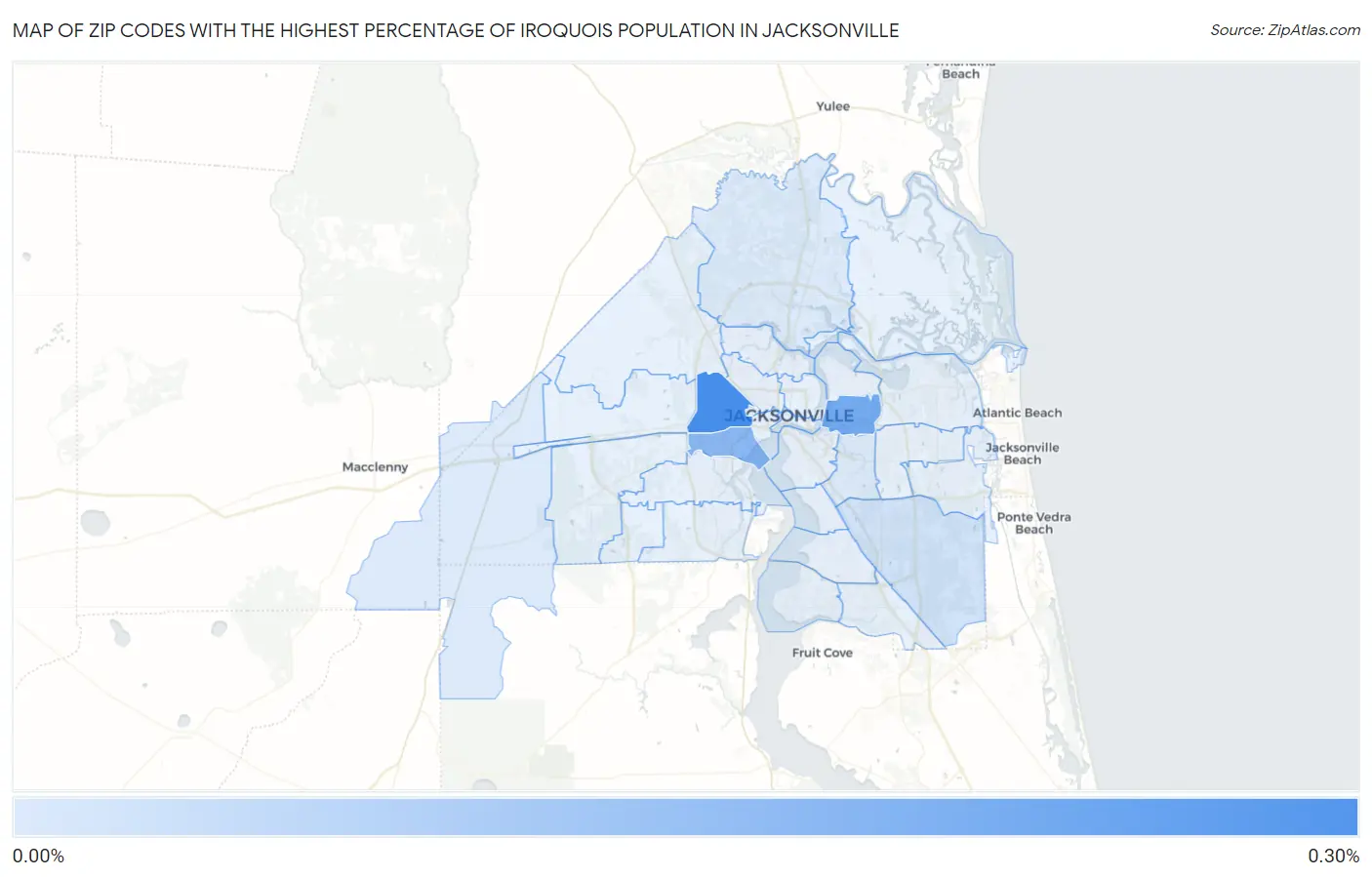 Zip Codes with the Highest Percentage of Iroquois Population in Jacksonville Map