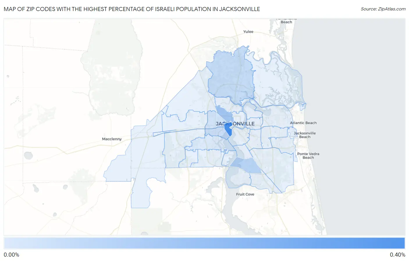 Zip Codes with the Highest Percentage of Israeli Population in Jacksonville Map