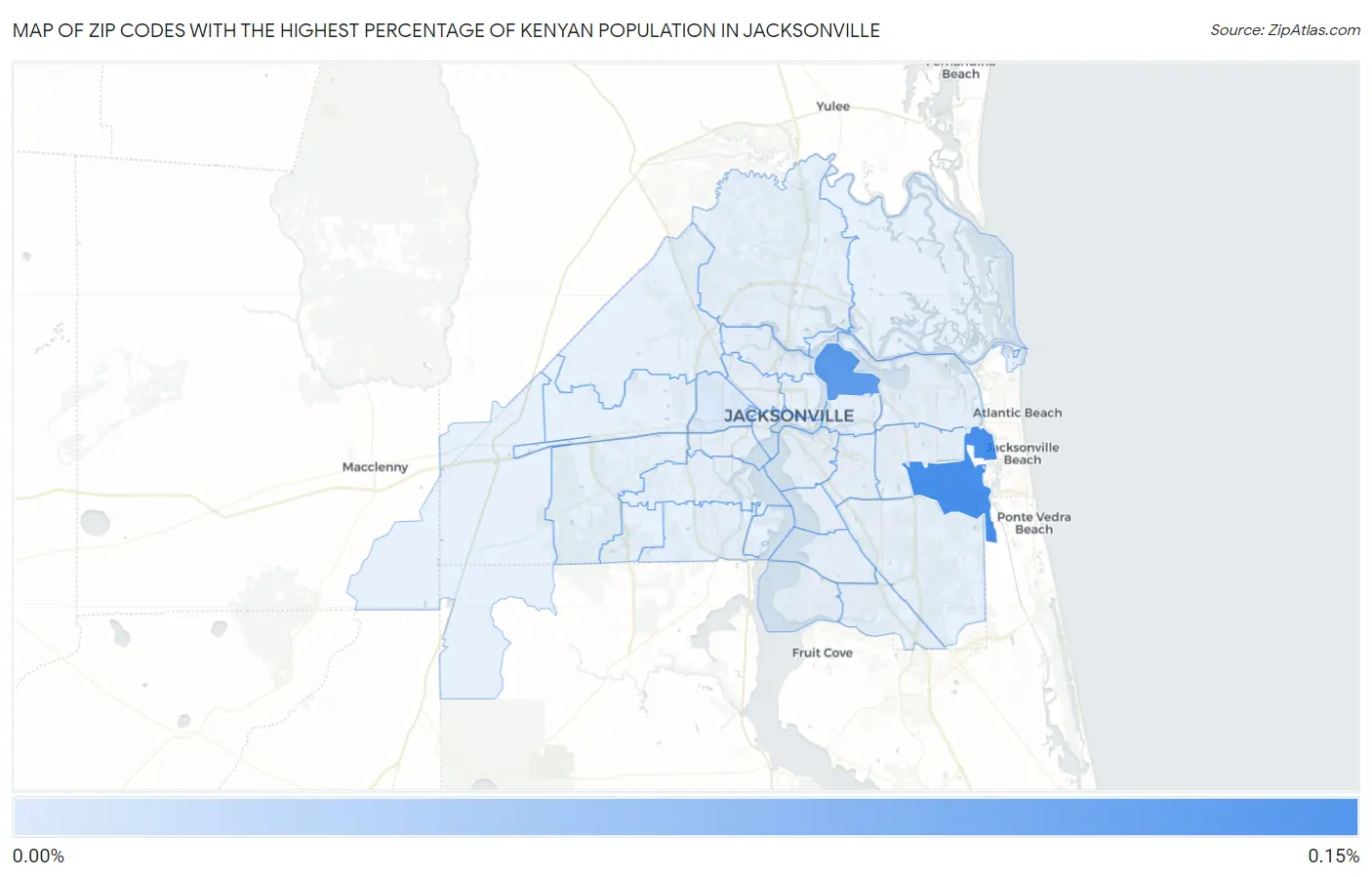 Zip Codes with the Highest Percentage of Kenyan Population in Jacksonville Map