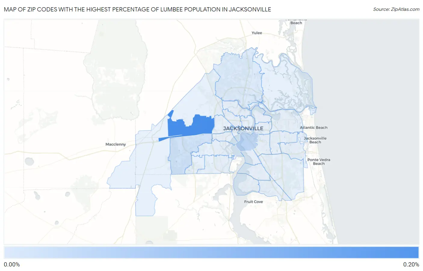 Zip Codes with the Highest Percentage of Lumbee Population in Jacksonville Map
