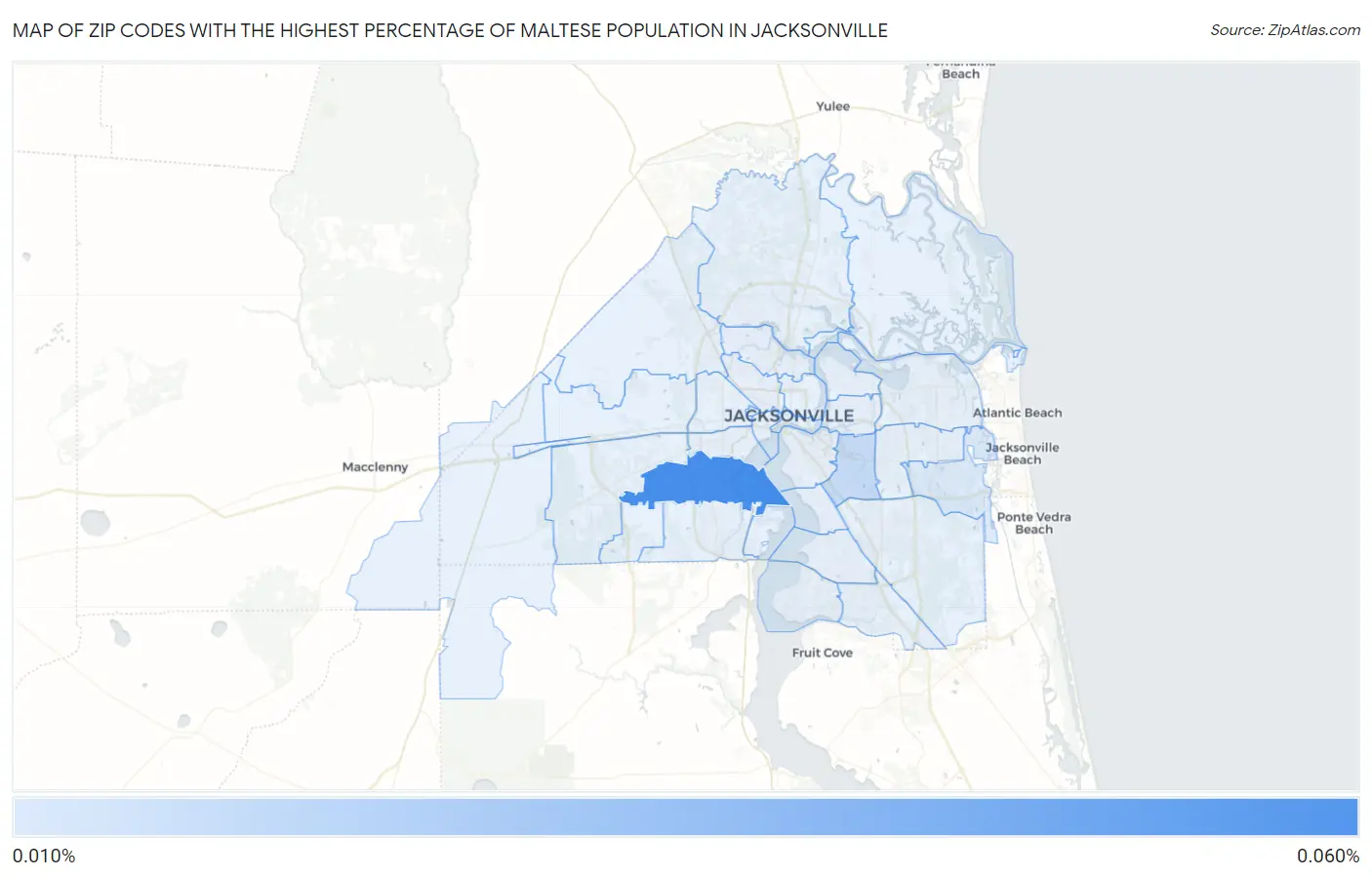 Zip Codes with the Highest Percentage of Maltese Population in Jacksonville Map