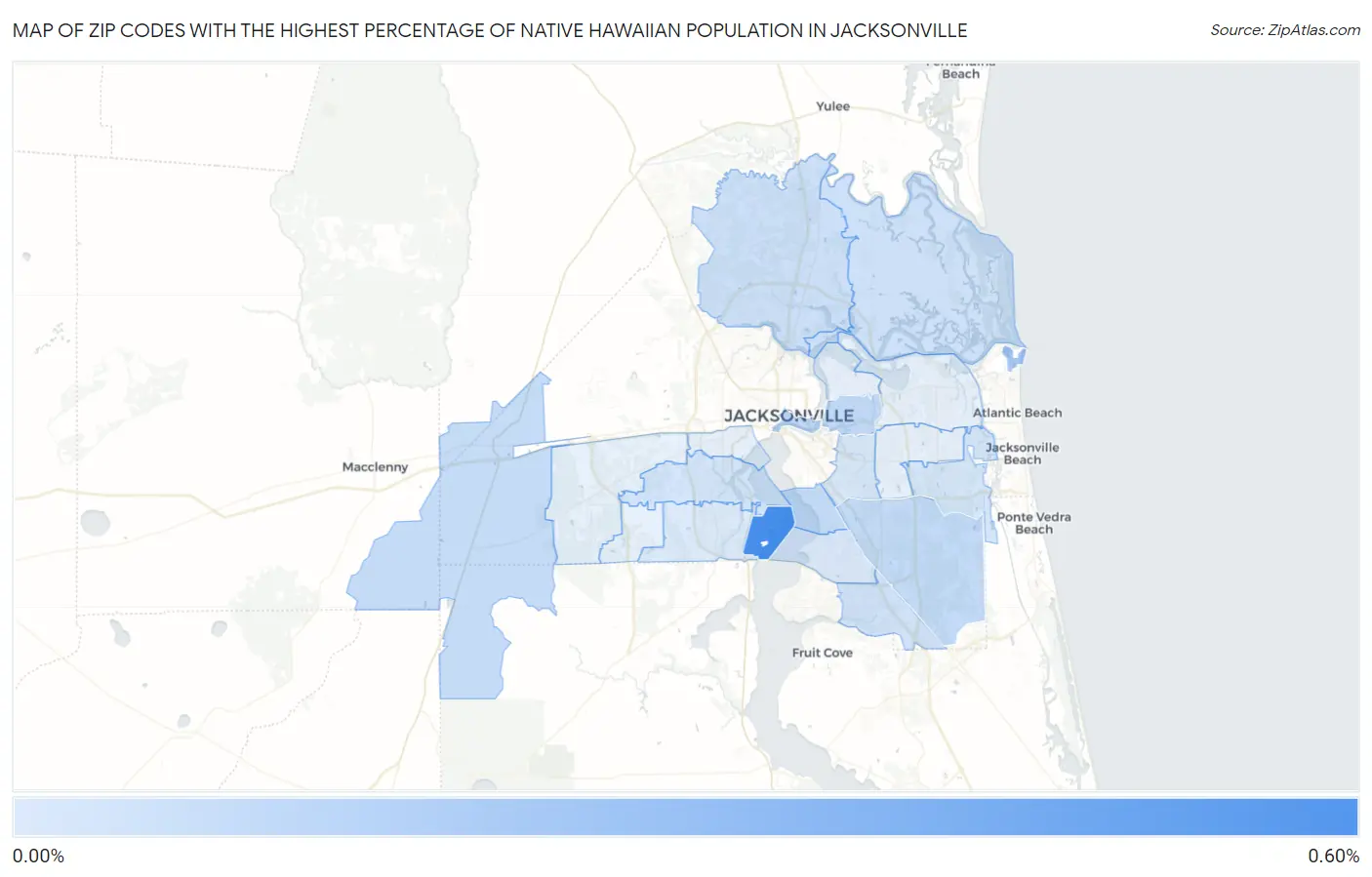 Zip Codes with the Highest Percentage of Native Hawaiian Population in Jacksonville Map