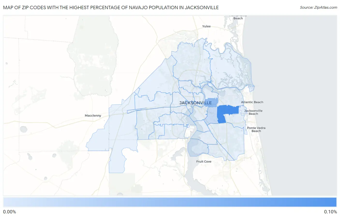 Zip Codes with the Highest Percentage of Navajo Population in Jacksonville Map