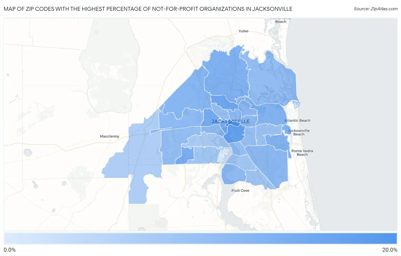 Zip Codes with the Highest Percentage of Not-for-profit Organizations in Jacksonville Map