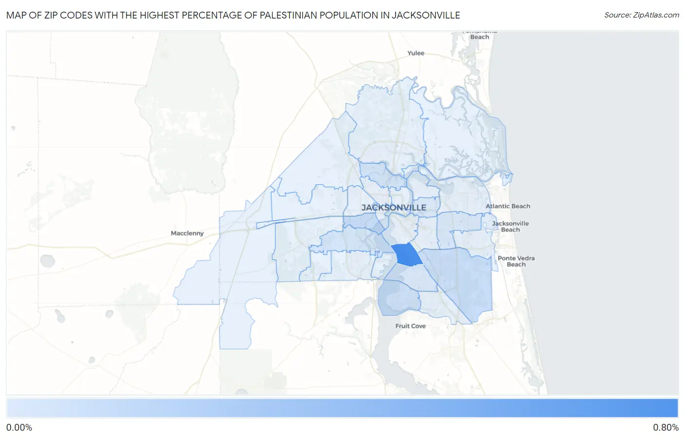 Zip Codes with the Highest Percentage of Palestinian Population in Jacksonville Map
