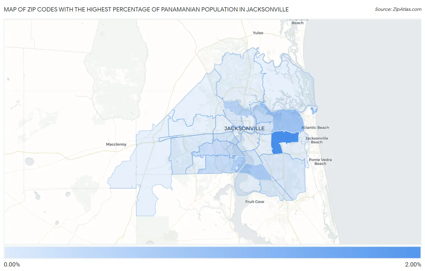 Zip Codes with the Highest Percentage of Panamanian Population in Jacksonville Map