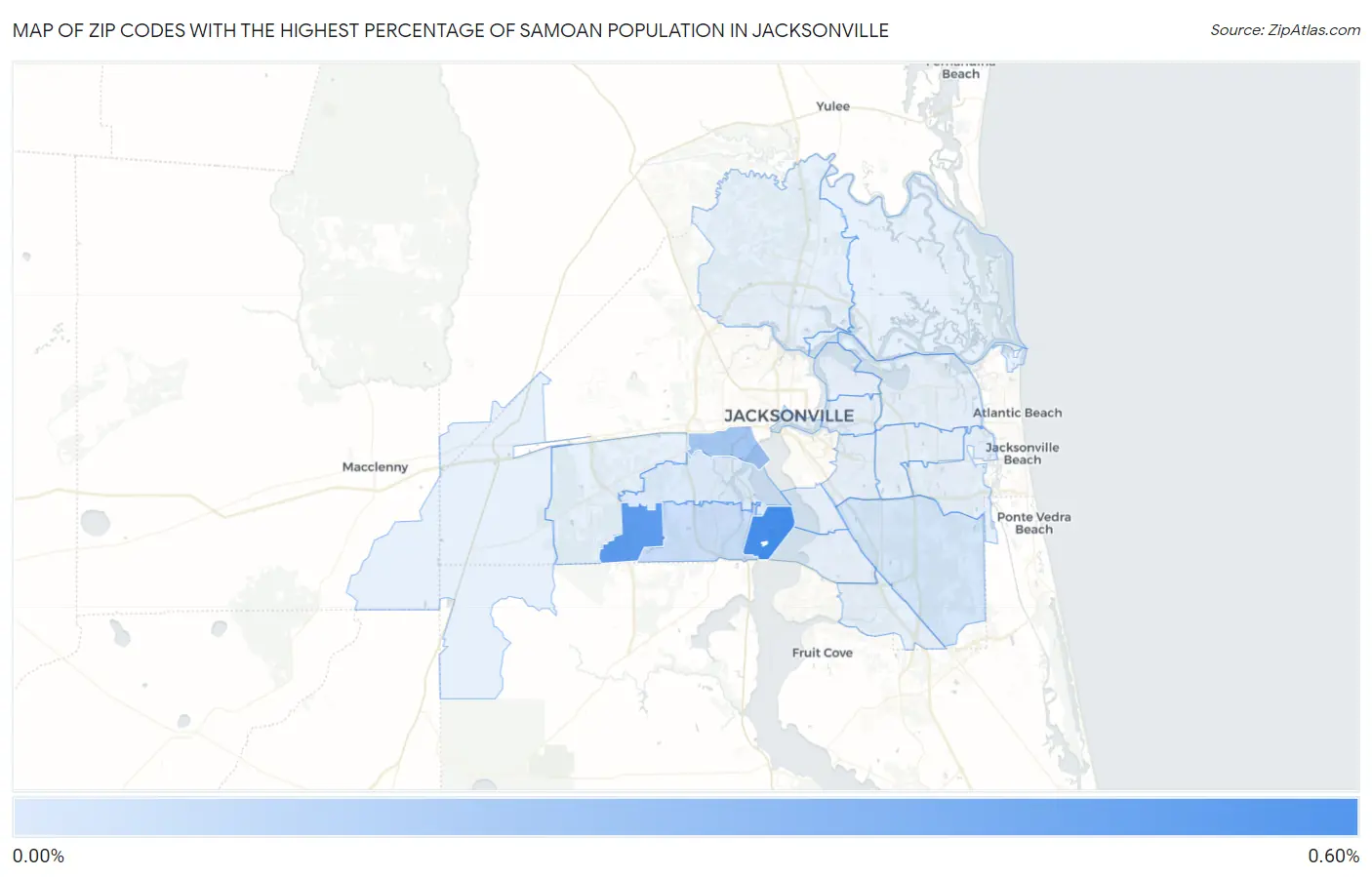 Zip Codes with the Highest Percentage of Samoan Population in Jacksonville Map