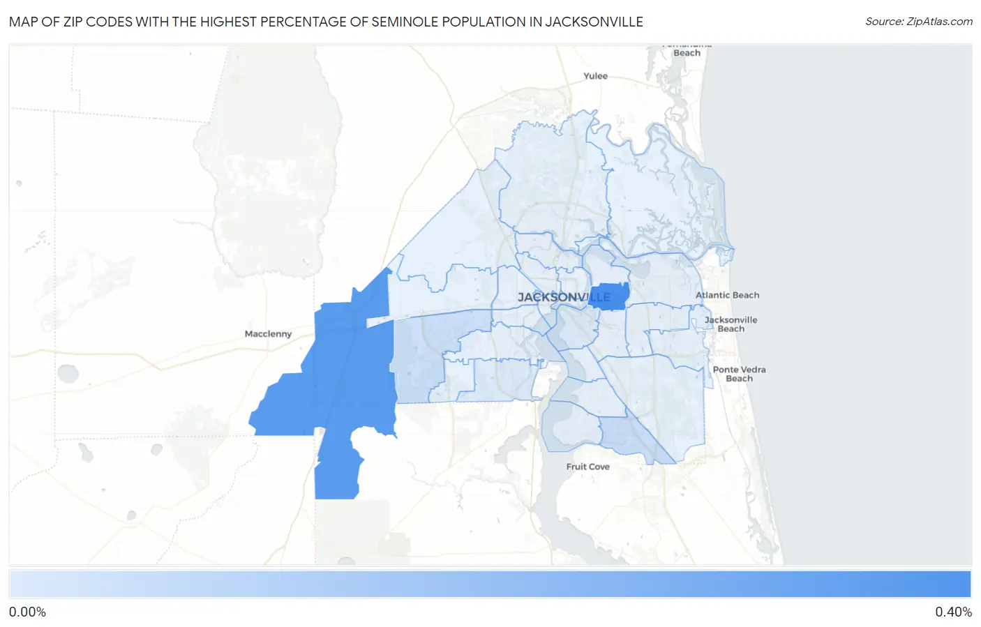 Zip Codes with the Highest Percentage of Seminole Population in Jacksonville Map