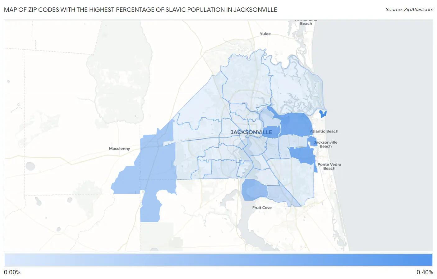 Zip Codes with the Highest Percentage of Slavic Population in Jacksonville Map