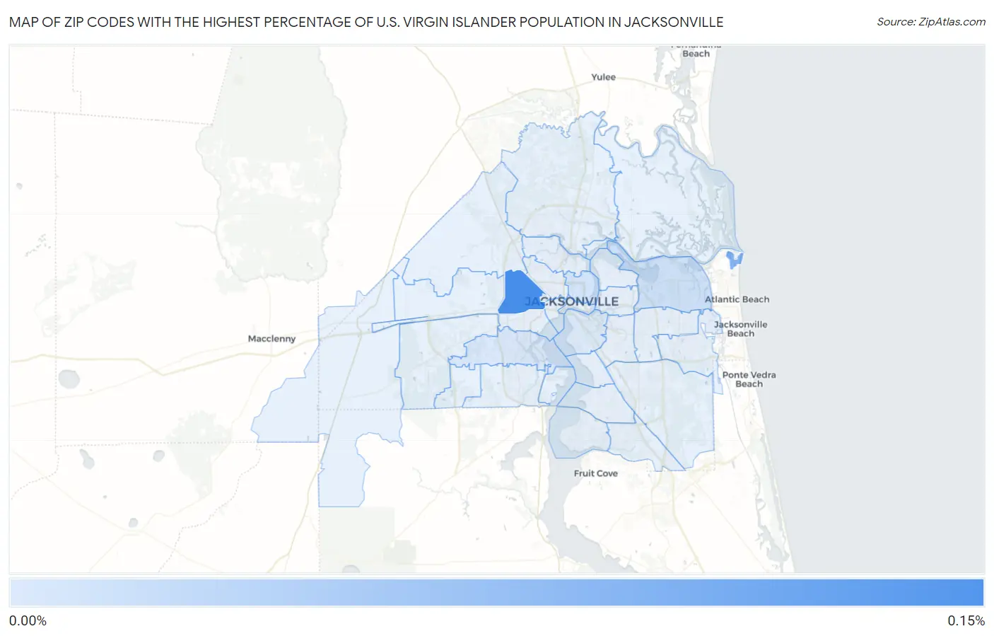 Zip Codes with the Highest Percentage of U.S. Virgin Islander Population in Jacksonville Map
