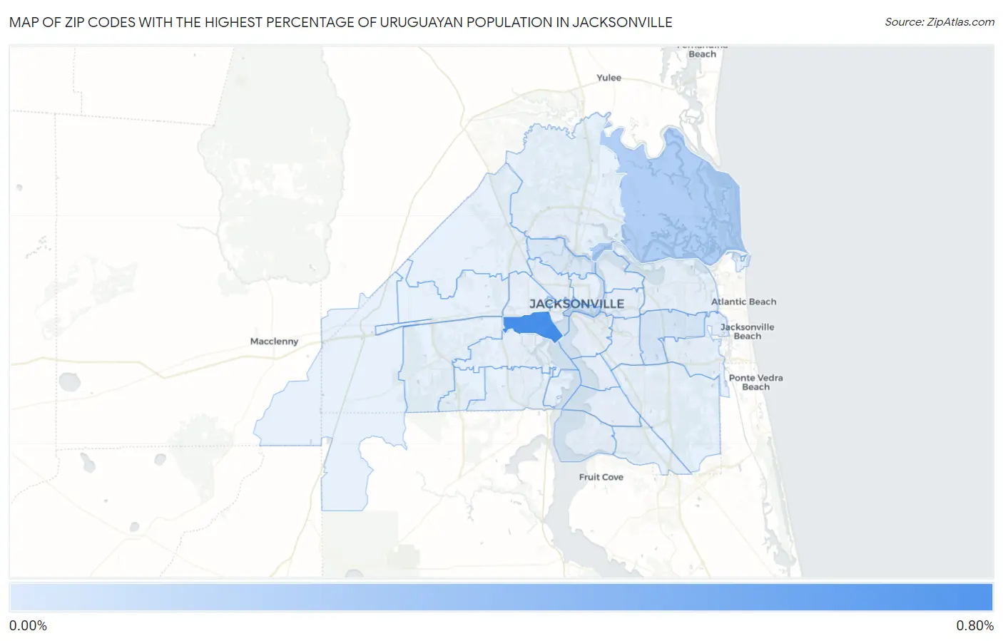 Zip Codes with the Highest Percentage of Uruguayan Population in Jacksonville Map