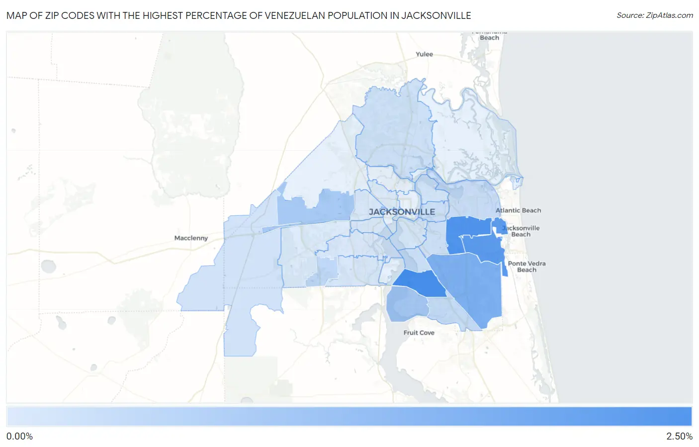 Zip Codes with the Highest Percentage of Venezuelan Population in Jacksonville Map