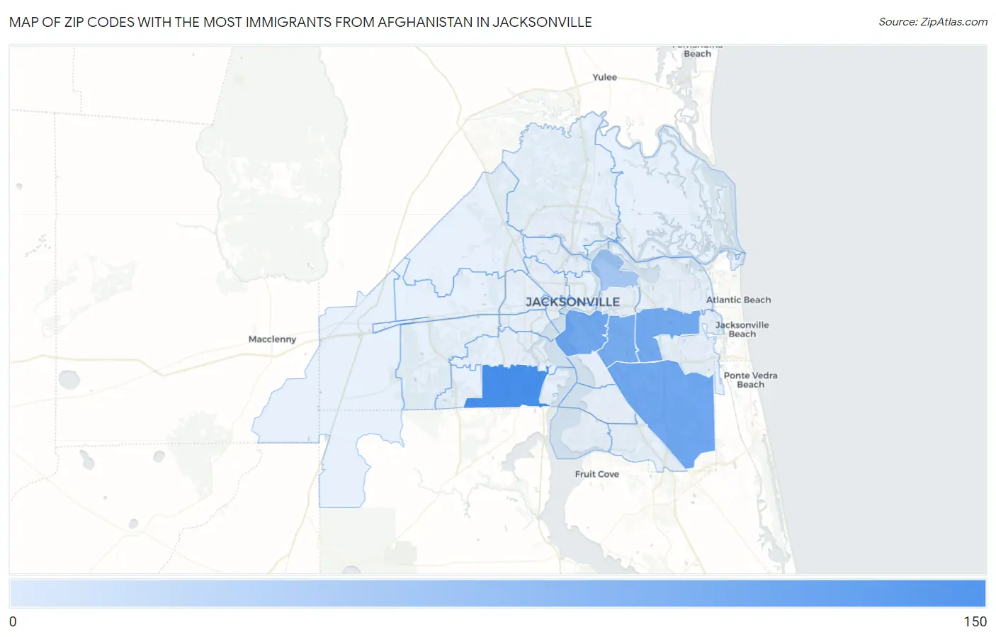 Zip Codes with the Most Immigrants from Afghanistan in Jacksonville Map