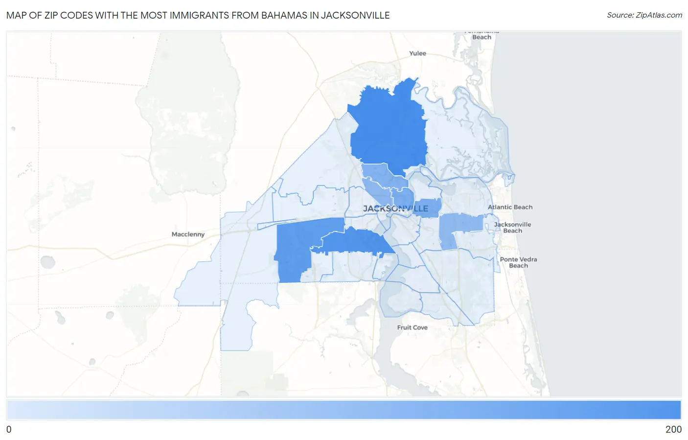 Zip Codes with the Most Immigrants from Bahamas in Jacksonville Map