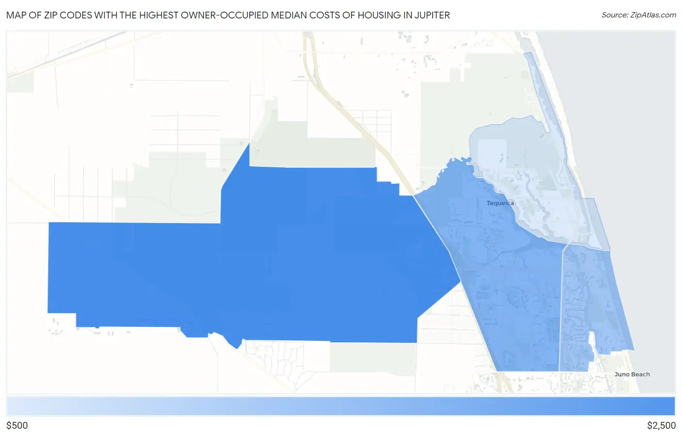 Zip Codes with the Highest Owner-Occupied Median Costs of Housing in Jupiter Map