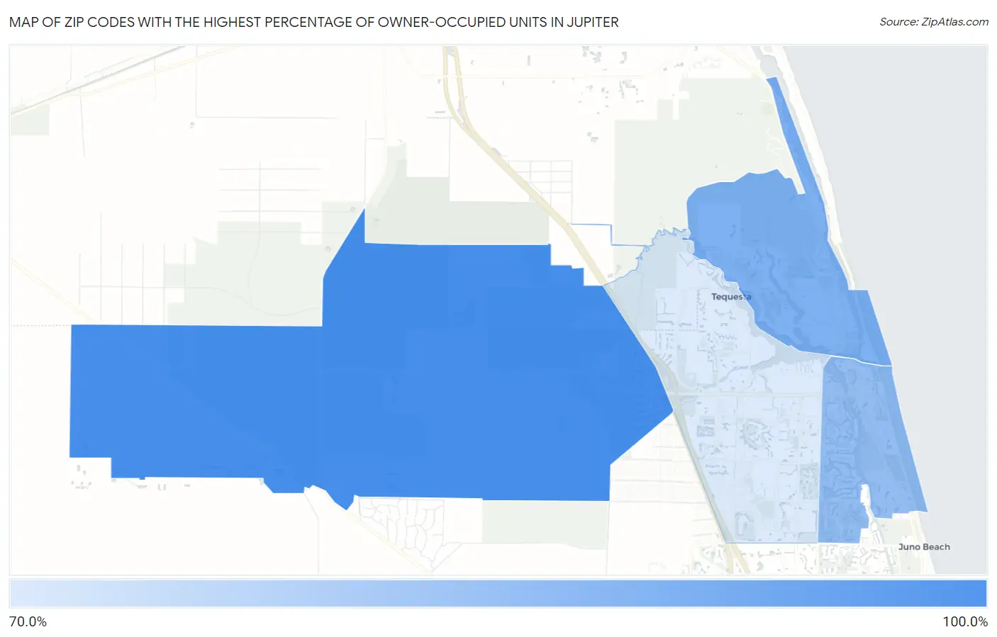 Zip Codes with the Highest Percentage of Owner-Occupied Units in Jupiter Map