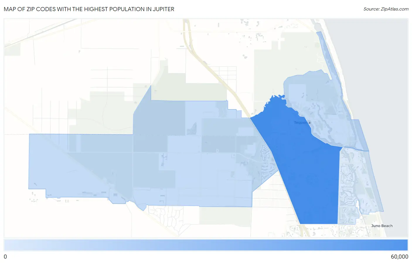 Zip Codes with the Highest Population in Jupiter Map